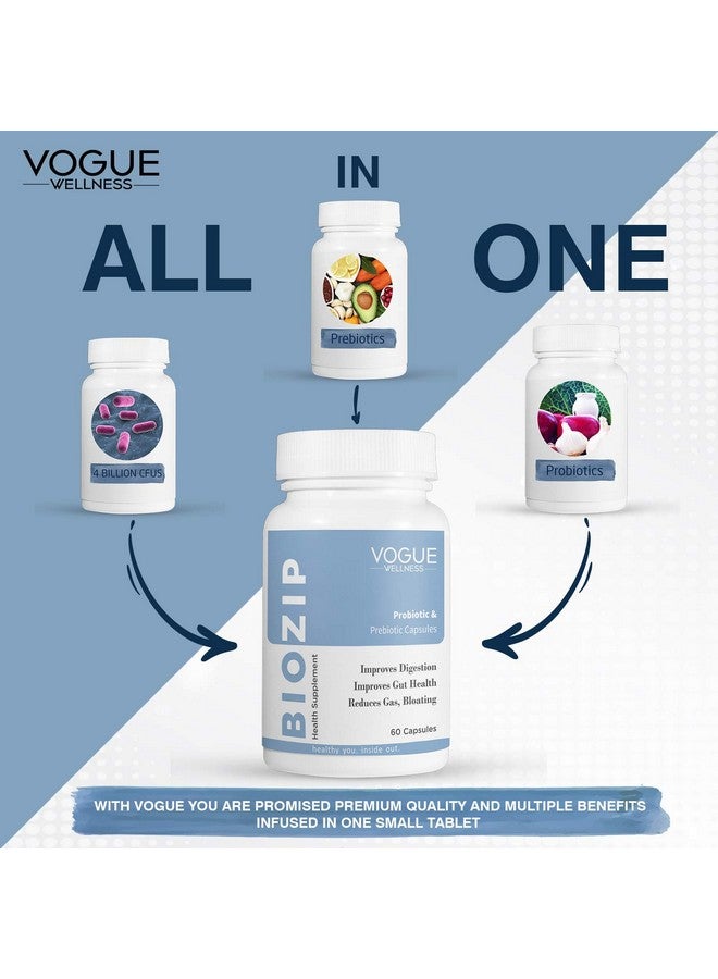 Vogue Wellness Biozip Daily Probiotic + Prebiotic | Plant Based | 4 Billion Cfu, 6 Strains For Men & Women With Prebiotic Fiber For Best Digestion, Gut Health, Metabolism | 180 Capsules (18 X 10 Capsules) - Image 3