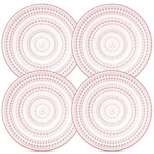 Yungala Pink Hobnail Glass Plates Set of 4 – 8-Inch Small Vintage Dessert Plates - Image 1