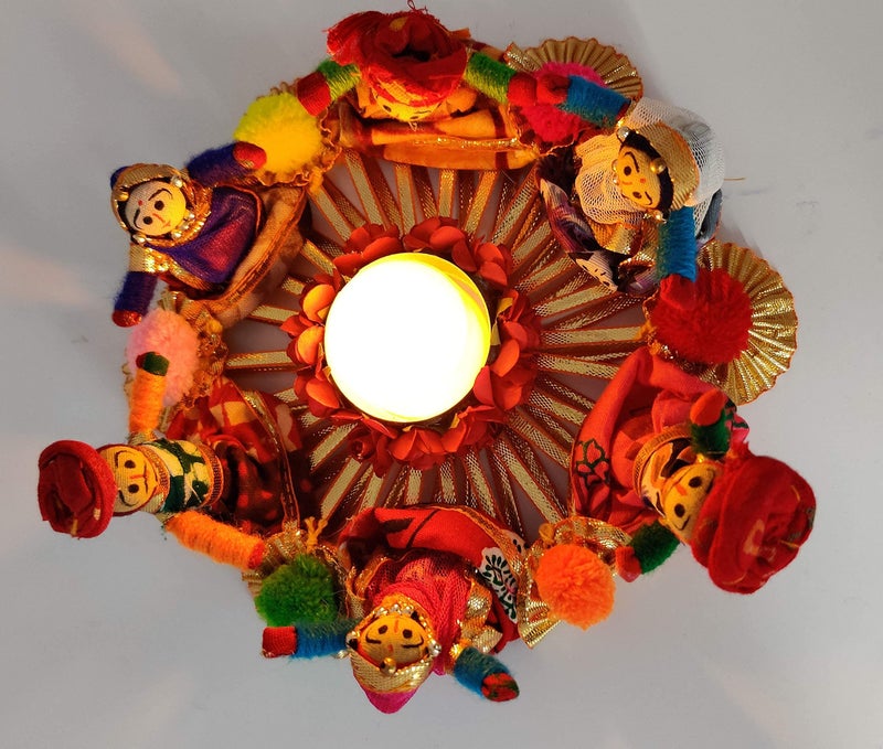 JH Gallery Handmade Recycled Material Rajasthani Dolls Puppet Tealight Candle Holder for Home Decor, Pooja Room Decor, Diwali Decoration, Multicolor (13 cm x 13 cm 6.5 cm) (Pack of 1) - Image 4