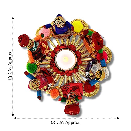 JH Gallery Handmade Recycled Material Rajasthani Dolls Puppet Tealight Candle Holder for Home Decor, Pooja Room Decor, Diwali Decoration, Multicolor (13 cm x 13 cm 6.5 cm) (Pack of 1) - Image 3