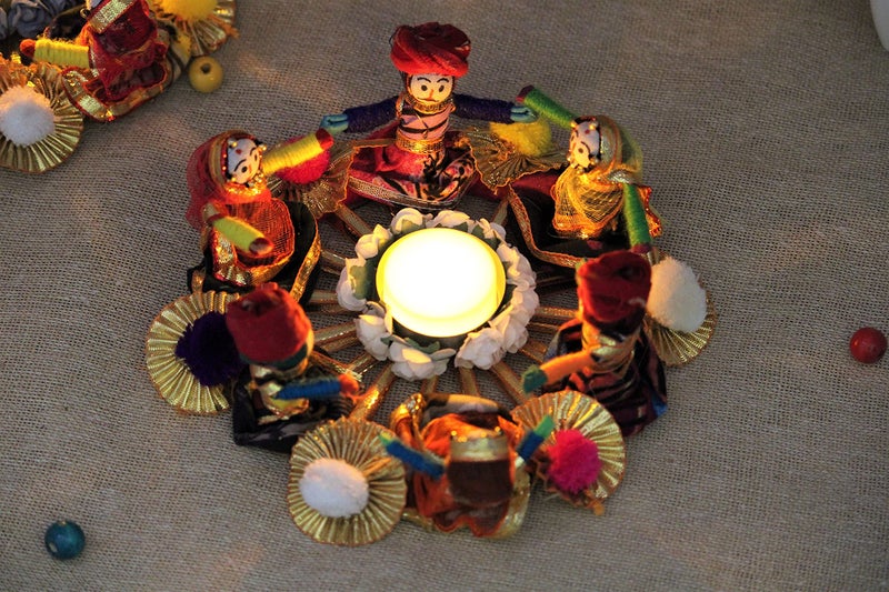 JH Gallery Handmade Recycled Material Rajasthani Dolls Puppet Tealight Candle Holder for Home Decor, Pooja Room Decor, Diwali Decoration, Multicolor (13 cm x 13 cm 6.5 cm) (Pack of 1) - Image 5