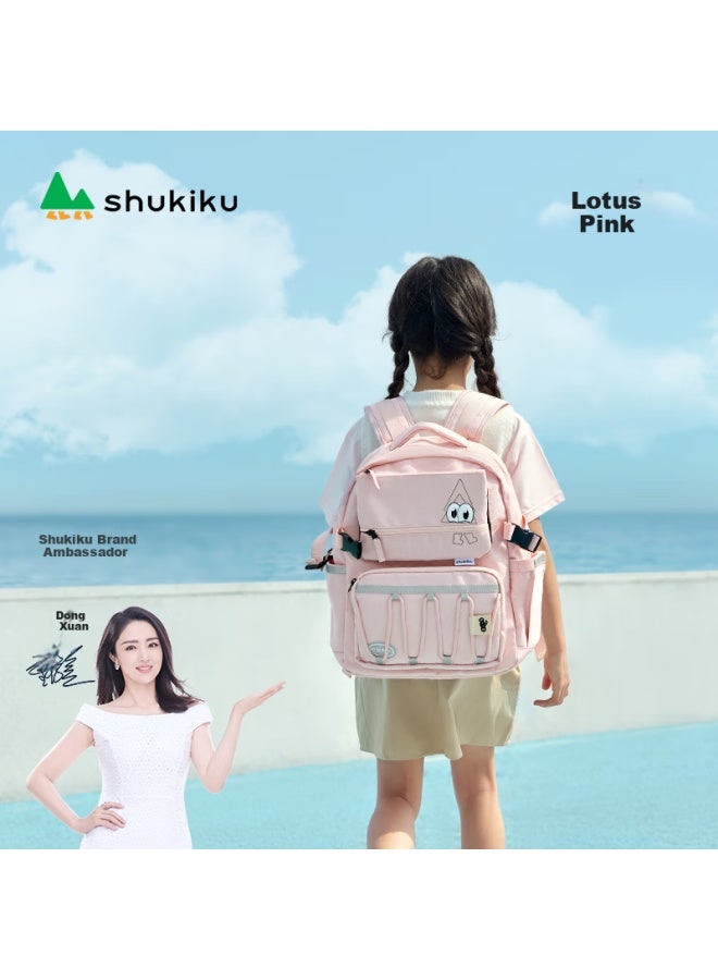 Shukiku Funseekids Children's Spine Protection School Bag Primary School Students Ultra-lightweight Load-reducing Backpack Double Shoulder Bag Gift Box Packaging Lotus Pink - Medium Size - Image 1