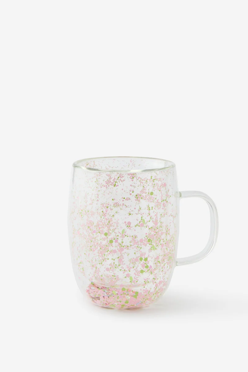 Typo Trapped Glitter Glass Mug