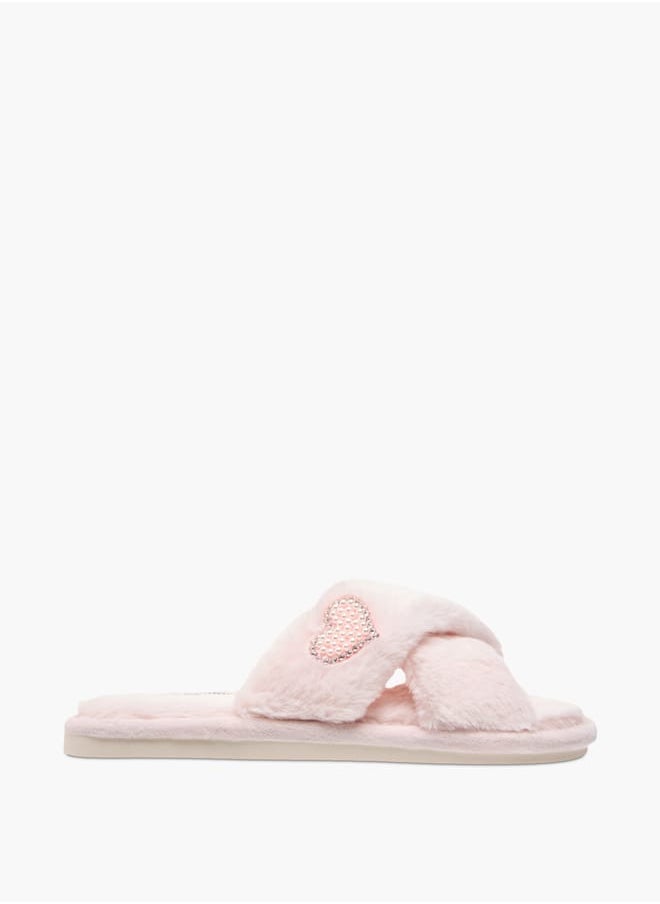 Le Confort Womens Faux Fur Cross Strap Bedroom Slides  - Image 1