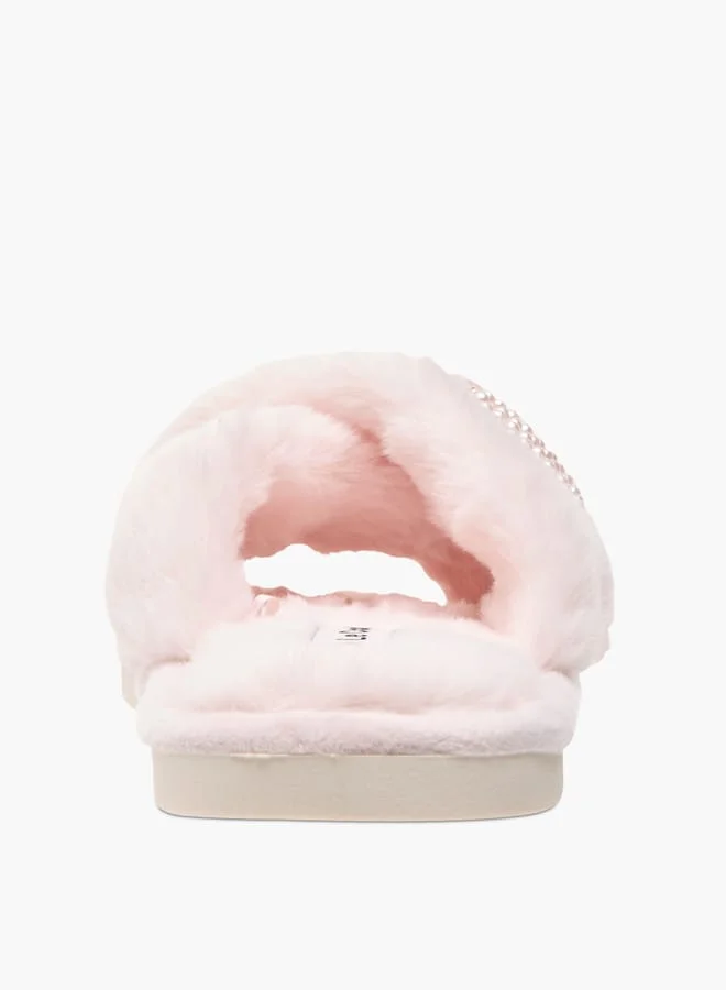 Le Confort Womens Faux Fur Cross Strap Bedroom Slides