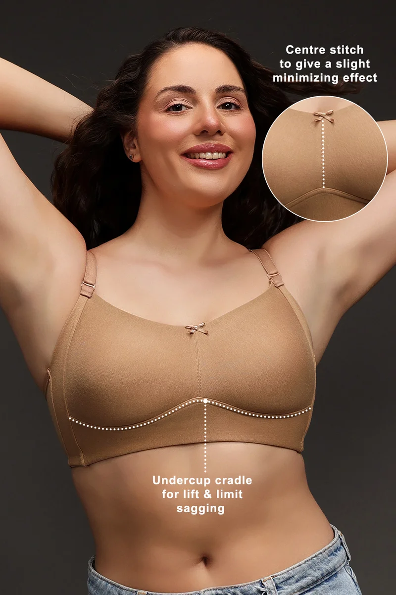 Clovia Clovia Non-Padded Non-Wired Full Coverage Multiway T-shirt Bra in Nude Colour - Cotton