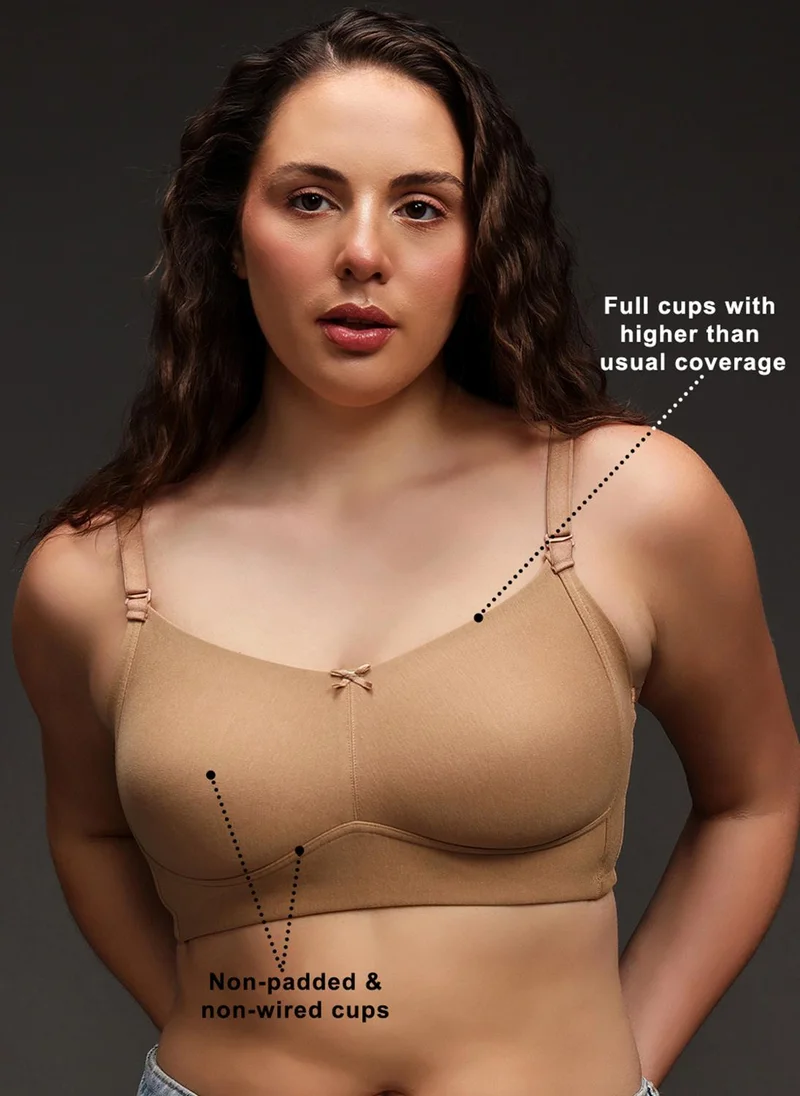 Clovia Clovia Non-Padded Non-Wired Full Coverage Multiway T-shirt Bra in Nude Colour - Cotton