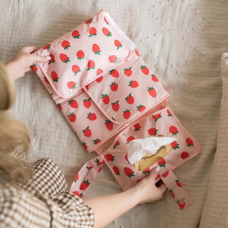 Tiny Twinkle Portable Diaper Changing Pad | Waterproof, Wipeable & Compact Baby Changing Pad for Travel | Smart Wipes Pocket & Organized Storage| Newborn Shower Gift (Strawberries) - Image 4
