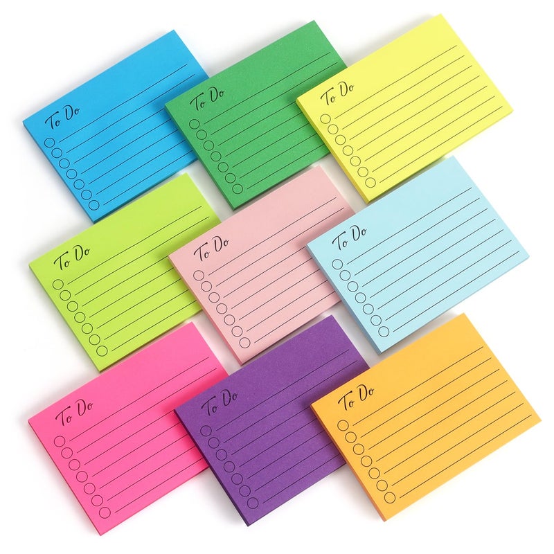 Eastern Wolf 9 Pads to Do Lined Sticky Notes, 9 Bright Multi Colors Self-Stick Note Pads, 3x4 Inch with Line Adhesive Memo Sticky Notes Notepad, 50 Sheet/Pad - Image 1