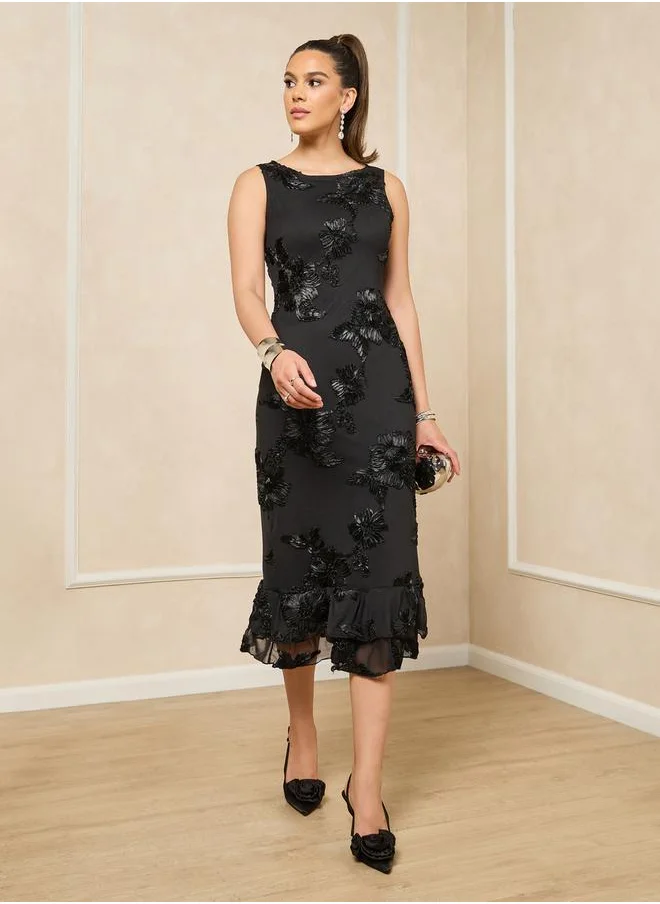 ستايلي Floral Embroidered Sleeveless Sheath Midi Dress