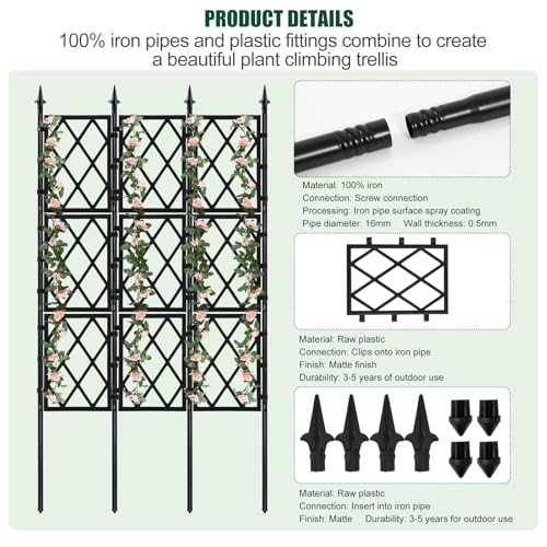 WellSign Garden Trellis for Climbing Plants Outdoor 5.25 FT, Iron Pipe Metal Support Wall Tall Plant Trellis Lattice Fence Plant Support with Garden Twist Tie for Ivy Vines Rose - Image 4