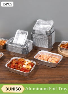 DUNISO 15 Pcs Aluminum Foil Tray, Disposable Aluminium Rectangle Containers, Oil Resistant Aluminum Foil Tin Box, Heat Resistant And Durable, Used For Cooking, Baking, Baking,600ml  - Image 1