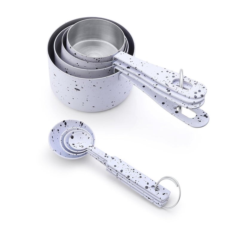 perch Stainless Steel Measuring Cups and Spoons Set for Dry or Liquid/Kitchen Gadgets for Cooking & Baking Cakes | Set of 4 Cups & 4 Spoons | White with Black Speckles - Image 5