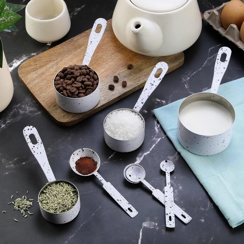 perch Stainless Steel Measuring Cups and Spoons Set for Dry or Liquid/Kitchen Gadgets for Cooking & Baking Cakes | Set of 4 Cups & 4 Spoons | White with Black Speckles - Image 4