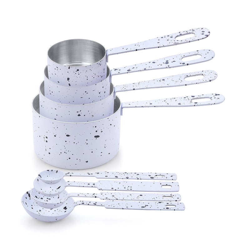 perch Stainless Steel Measuring Cups and Spoons Set for Dry or Liquid/Kitchen Gadgets for Cooking & Baking Cakes | Set of 4 Cups & 4 Spoons | White with Black Speckles - Image 3