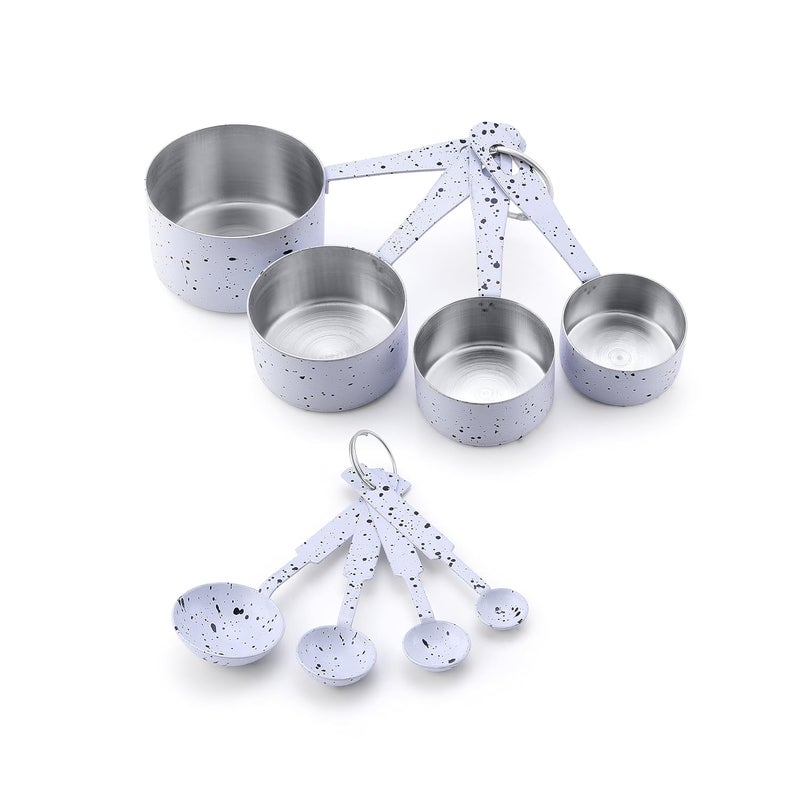 perch Stainless Steel Measuring Cups and Spoons Set for Dry or Liquid/Kitchen Gadgets for Cooking & Baking Cakes | Set of 4 Cups & 4 Spoons | White with Black Speckles - Image 2