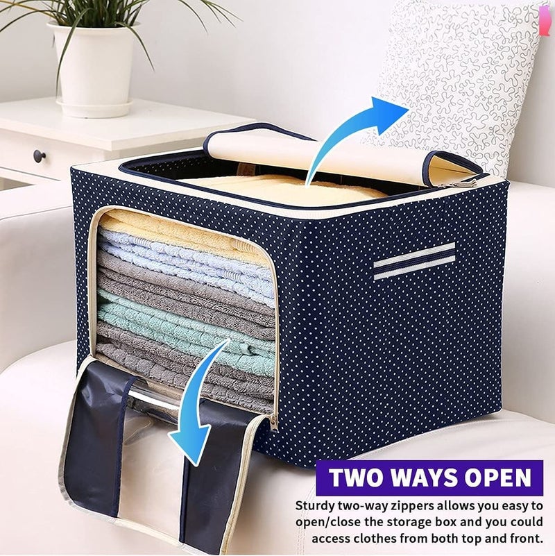 AVZEEGO AVZEEGO Clothes Storage Box Foldable Steel Frame Clothes Organizer Storage Box For Wardrobe Saree Shirts And Blankets 66 Ltr Pack Of 1 Oxford Fabric Blue - Image 4
