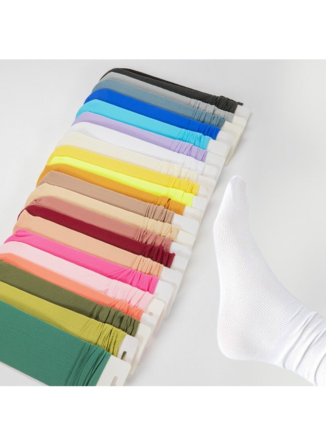 ZCM-HAPPY 22 Pairs of Multicolor Women's Mid-Tube Socks - Solid Color Ice Socks Best for Spring Summer - Image 1