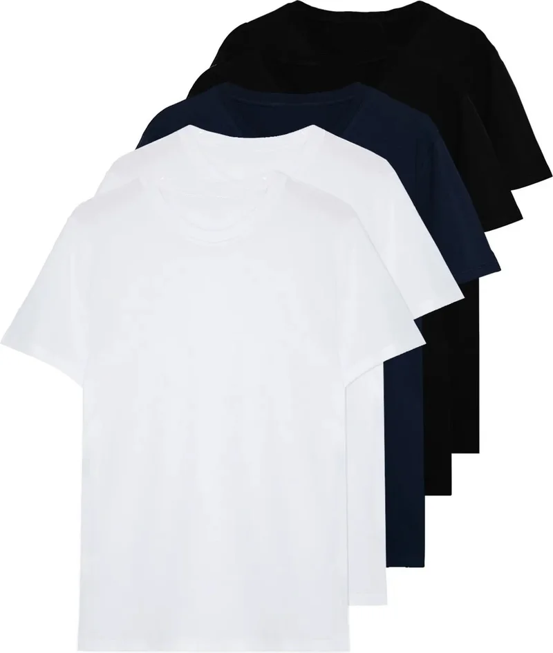 Sardem Black-White-Navy Blue Slim Basic 5 Pack Basic 95% Cotton 5% Lycra T-Shirt