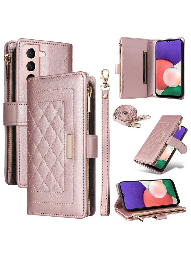 erorex Case For Samsung Galaxy S21+ 5G Crossbody Zipper Wallet Rhombus Leather Phone Case - Image 1