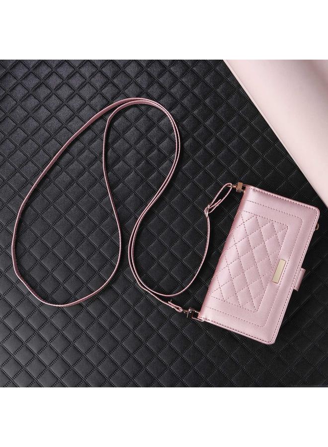 erorex Case For Samsung Galaxy S21+ 5G Crossbody Zipper Wallet Rhombus Leather Phone Case - Image 2