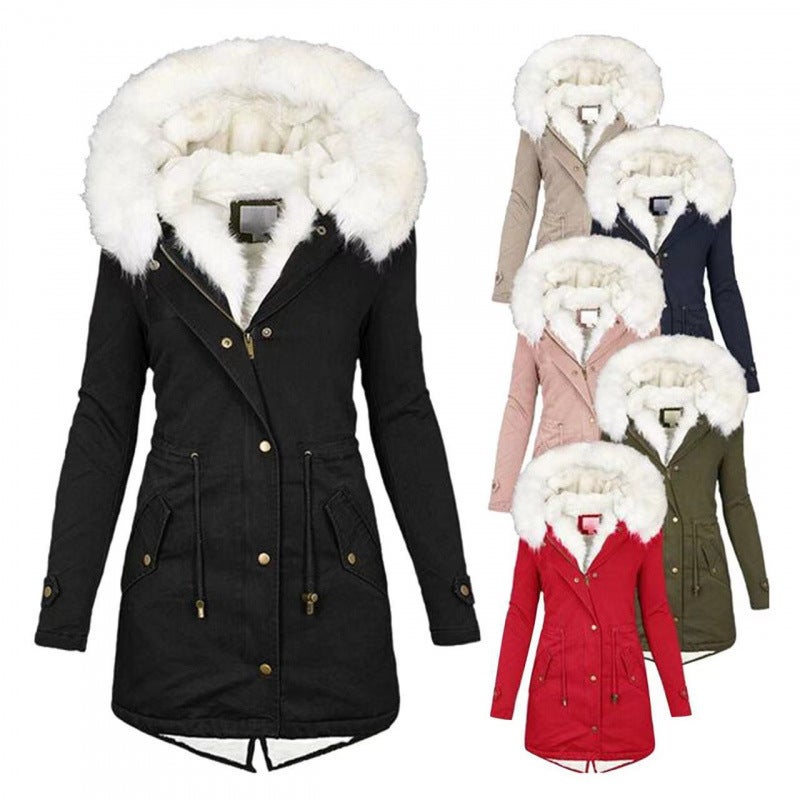 Winter Warm Cotton Clothing Slim Hooded Fur Collar Cotton Outwear Warm Mid-Length Jacket - Image 5