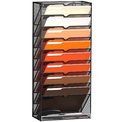 SUPEASY 10-Tier Hanging Wall File Holder Organizer for Papers, Folders, Files Clipboard & Magazine Organization Great for Office Home, Black - Image 1
