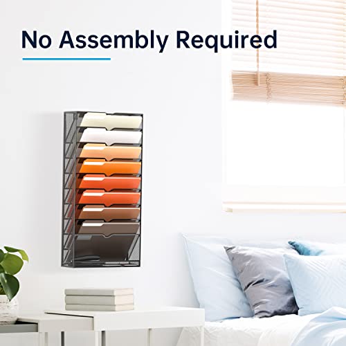 SUPEASY 10-Tier Hanging Wall File Holder Organizer for Papers, Folders, Files Clipboard & Magazine Organization Great for Office Home, Black - Image 4