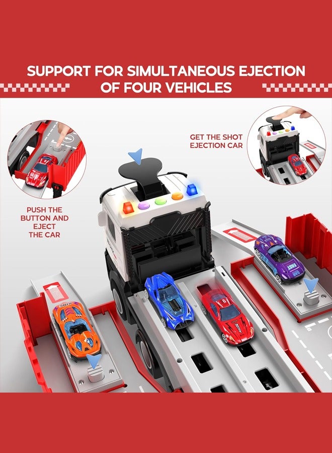 Bukela Carrier Truck Race Track Kids Toys, Foldable 3 Layer Car Race Track Playset, Transport Car Carrier Toy for Toddlers Cars Toy Set Container Truck Toy with 8 Alloy Cars Vehicles Toy Set, B-Day Gifts for 3+ Kids Boys Girls - Image 3