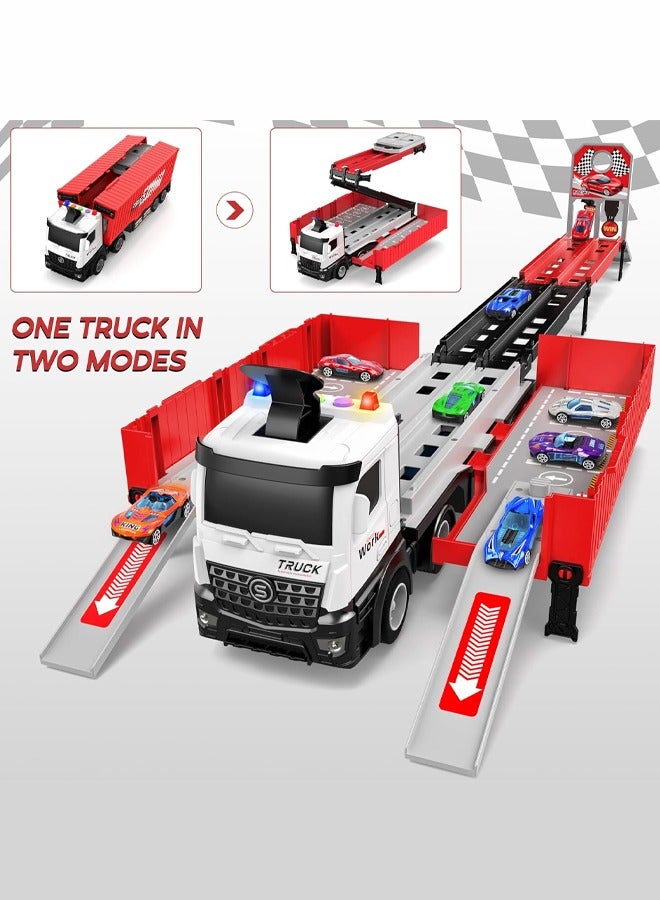Bukela Carrier Truck Race Track Kids Toys, Foldable 3 Layer Car Race Track Playset, Transport Car Carrier Toy for Toddlers Cars Toy Set Container Truck Toy with 8 Alloy Cars Vehicles Toy Set, B-Day Gifts for 3+ Kids Boys Girls - Image 5