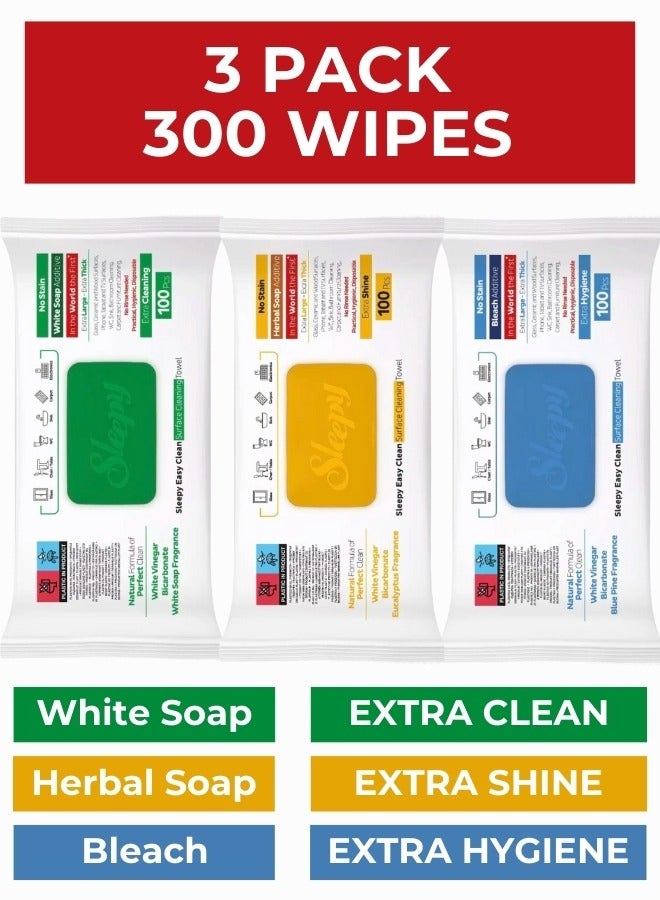 Sleepy Easy Clean Cleaning Wipes Triple Pack - White Soap, Herbal Soap, Bleach, 3x100 Wipes - Image 2