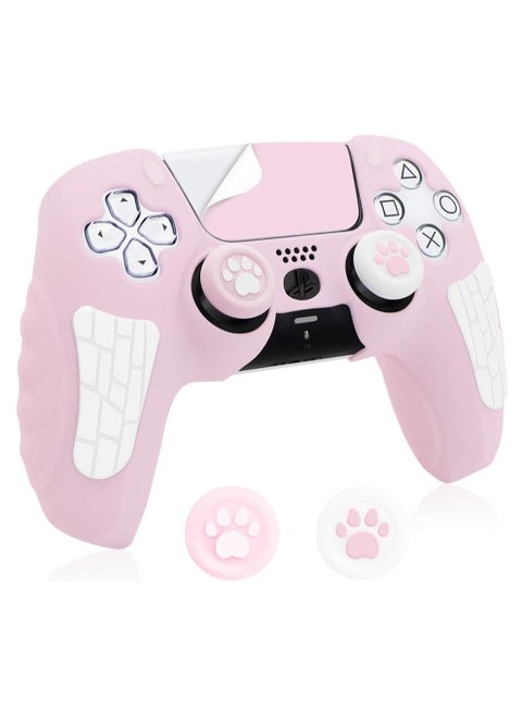 PS5 Controller Skin PS5 Controller Accessory Set Suitable For Playstation 5 Game Controller Skin With 2 Thumb Grip Caps Pink