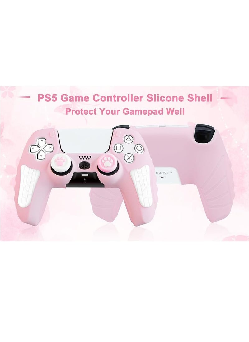 Generic PS5 Controller Skin PS5 Controller Accessory Set Suitable For Playstation 5 Game Controller Skin With 2 Thumb Grip Caps Pink  - Image 2