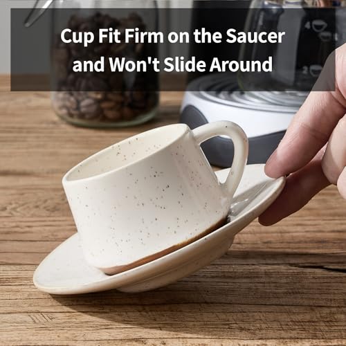 SIDUCAL Stackable Cappuccino Cup Set of 6 [4 oz] Ceramic Coffee Cups with Saucers and Cup Holder,Microwave/Dishwasher Safe,Espresso Demitasse Cups(White) - Image 5