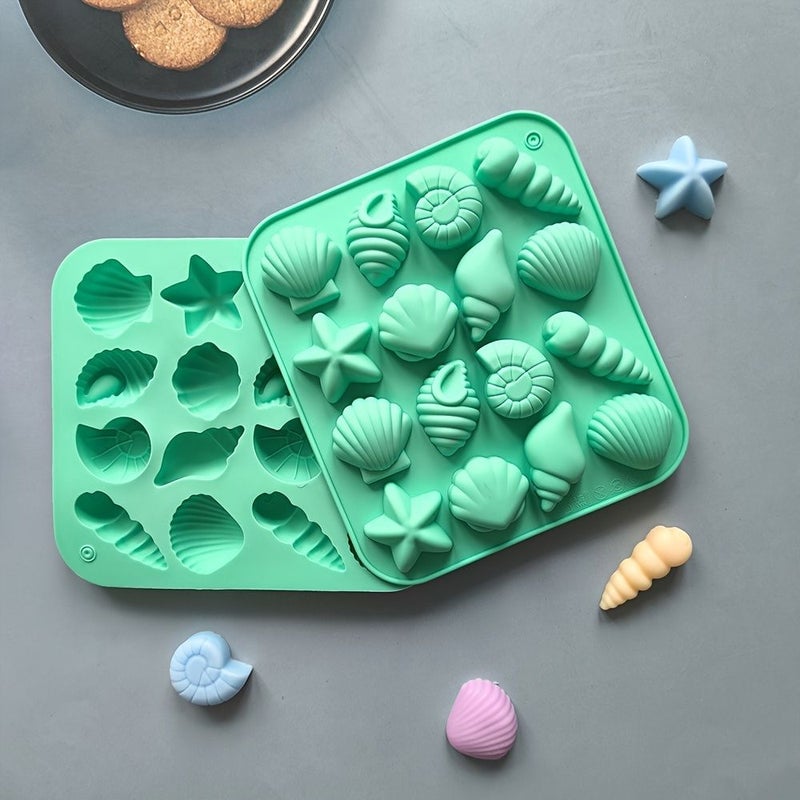 Blue 12 Cavity Silicone Conch Starfish Chocolate Ice Mold Baking Tool - Image 2