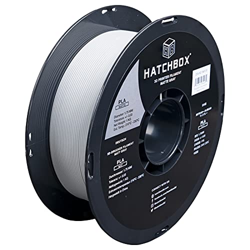 HATCHBOX Matte PLA 3D Printer Filament, Dimensional Accuracy +/- 0.03 mm, 1 kg Spool, 1.75 mm, Gray - Image 1