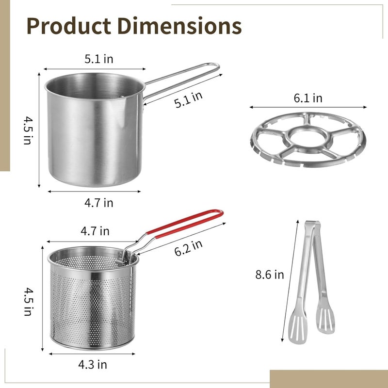 Home Fryer Pot with Basket, Rack & Tongs, Stainless Steel Fryer, Small, Multi-Stove Compatible, Fryer Pot for Fish Chicken Shrimp - Image 4