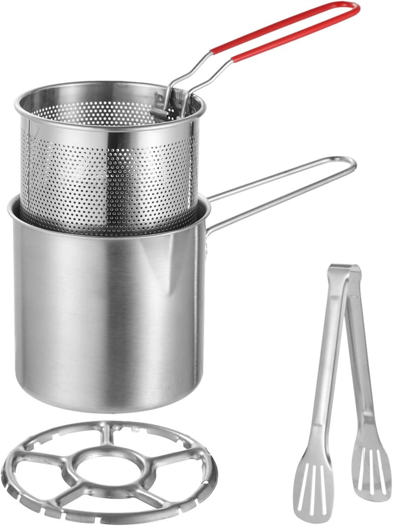 Home Fryer Pot with Basket, Rack & Tongs, Stainless Steel Fryer, Small, Multi-Stove Compatible, Fryer Pot for Fish Chicken Shrimp - Image 3