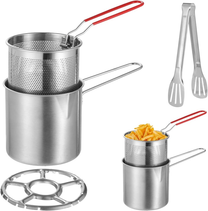 Home Fryer Pot with Basket, Rack & Tongs, Stainless Steel Fryer, Small, Multi-Stove Compatible, Fryer Pot for Fish Chicken Shrimp - Image 1