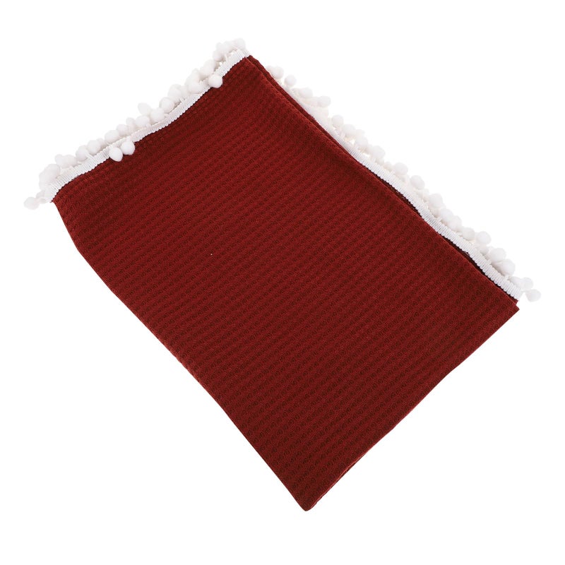 Soft Iron Red Baby Swaddle Wrap Breathable Waffle Cotton Muslin Blanket with Tassels - Image 2