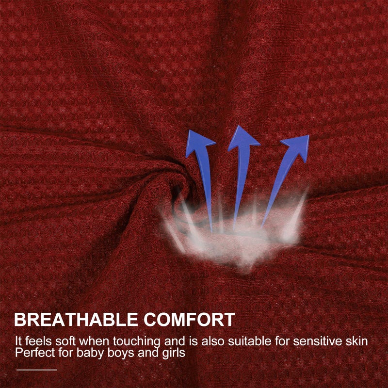 Soft Iron Red Baby Swaddle Wrap Breathable Waffle Cotton Muslin Blanket with Tassels - Image 5