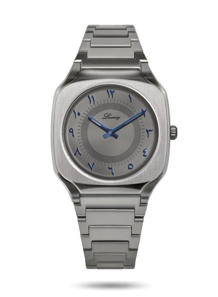 Men's steel wristwatch, D1 Milanese style, Arabic numerals, water resistant, high quality, silver bracelet with silver dial