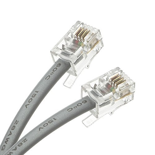 TENINYU RJ9 4P4C 4 Conductor Straight Modular Telephone Data Extension Flat Cord Cable Silver 7FT 2PACK - Image 1