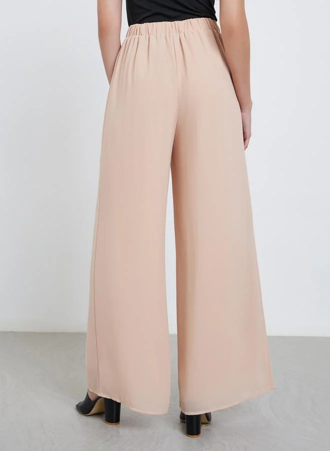 Styli Styli Elegant Cream Wide Leg Trousers