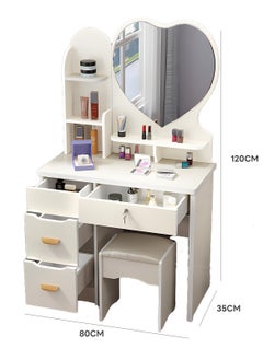 Sharpdo Multifunctional Bedroom Dresser Storage Cabinet with 4 Drawers and a Dressing Stool 80*35*120CM  - Image 3