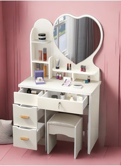 Sharpdo Multifunctional Bedroom Dresser Storage Cabinet with 4 Drawers and a Dressing Stool 80*35*120CM  - Image 4