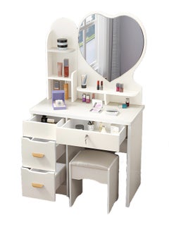 Sharpdo Multifunctional Bedroom Dresser Storage Cabinet with 4 Drawers and a Dressing Stool 80*35*120CM  - Image 1
