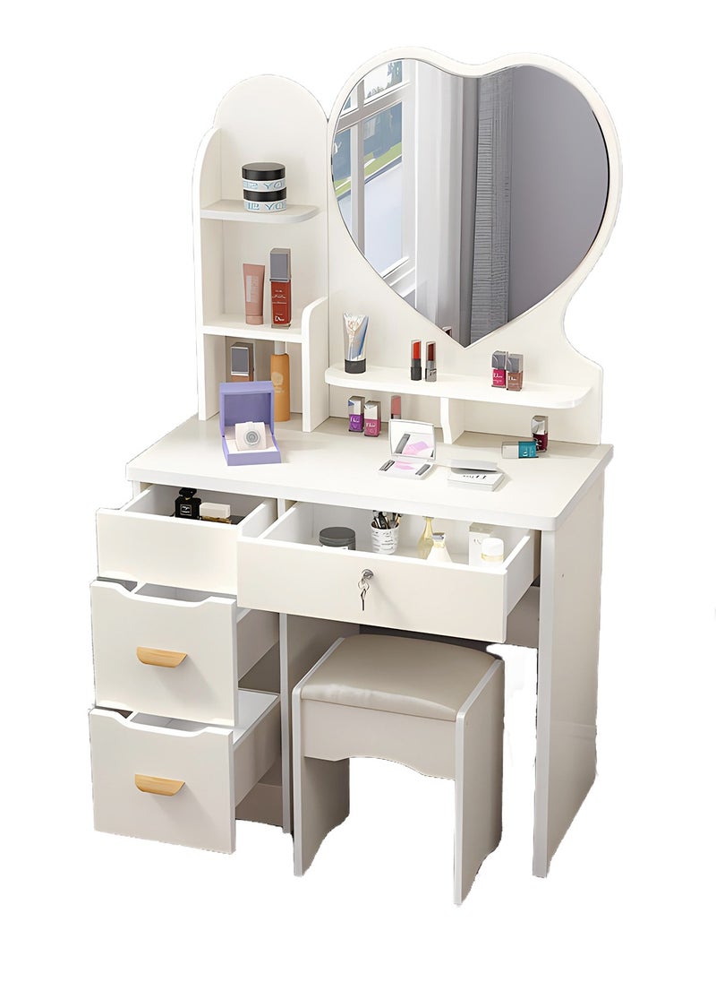 Sharpdo Multifunctional Bedroom Dresser Storage Cabinet with 4 Drawers and a Dressing Stool 80*35*120CM  - Image 1