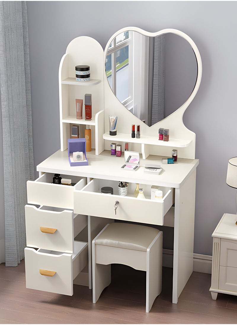 Sharpdo Multifunctional Bedroom Dresser Storage Cabinet with 4 Drawers and a Dressing Stool 80*35*120CM  - Image 2