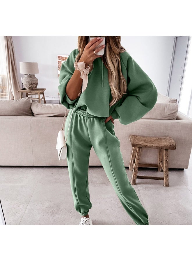 NIBEMINENT Autumn And Winter Women's Sports And Casual Hooded Sweatshirt Set Fashionable Loose Long Sleeve Trousers Two-piece Set - Image 2